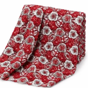 Dentelle florale rouge blanc et gris